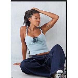 Urban Outfitters Motel Carini Rosette Crop Cami Top Blue Size M NEW